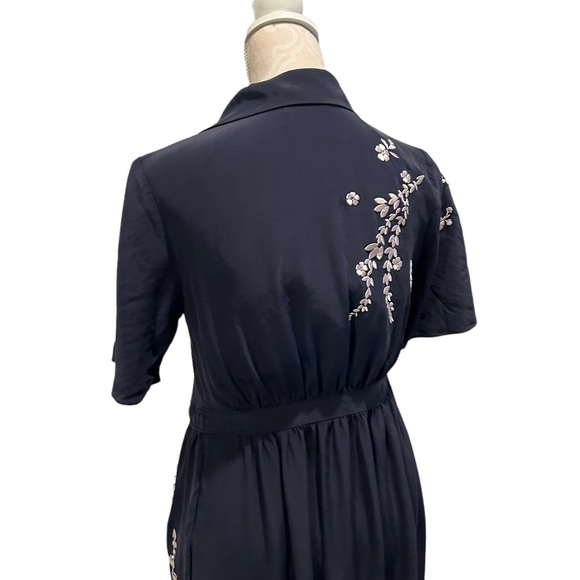 Cinq a Sept Silk Button Blue Dress Embroidered Floral Rose Pink Pockets Small 4 - Picture 6 of 16